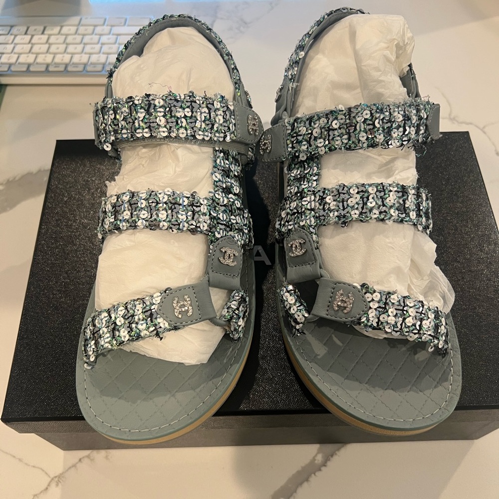 Brand new never worn Chanel Sandals! Velcro strap.